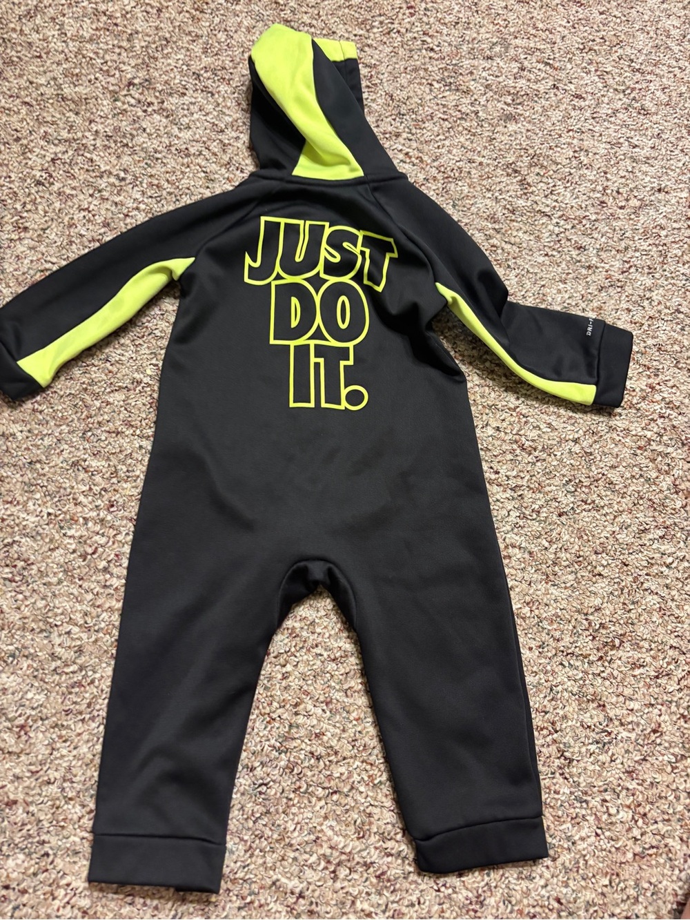 ⬇️ Nike Kids Black and Neon Yellow 'Just Do It' One-Piece with hood